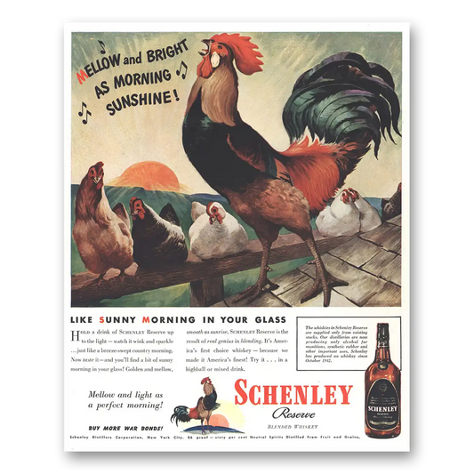 1944 Schenley Whiskey Mellow and Bright Vintage Magazine Print Ad