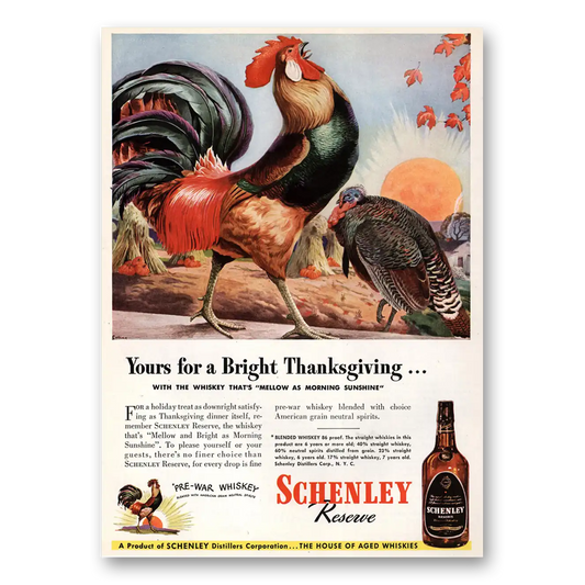 1944 Schenley Whiskey Yours for a Bright Thanksgiving Vintage Magazine Print Ad