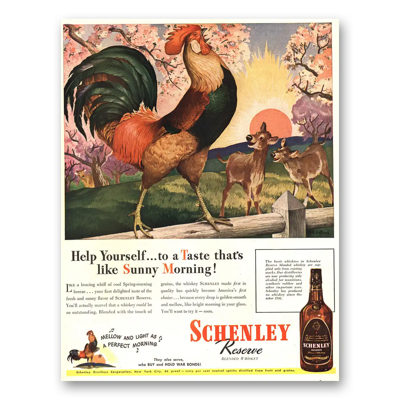 1944 Schenley Whiskey Help Yourself to a Taste That’s Like Sunny Morning Vintage Magazine Print Ad