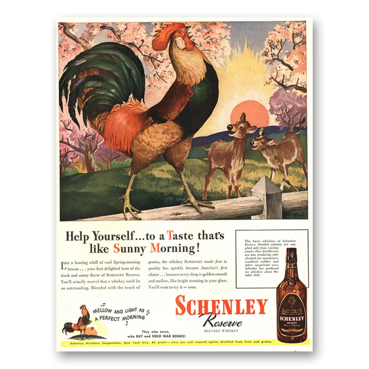 1944 Schenley Whiskey Help Yourself to a Taste That’s Like Sunny Morning Vintage Magazine Print Ad