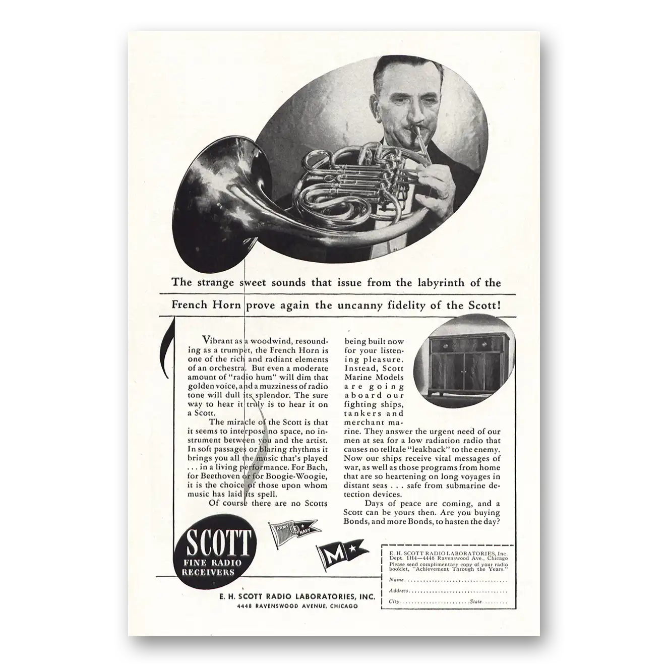 1944 Scott Radio Strange Sweet Sounds Vintage Magazine Print Ad