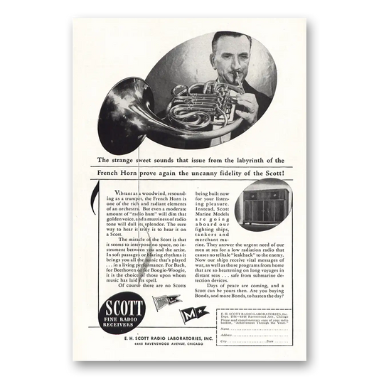 1944 Scott Radio Strange Sweet Sounds Vintage Magazine Print Ad