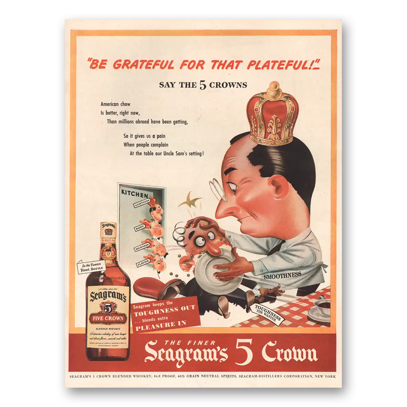 1944 Seagrams 5 Crown Whiskey Be Grateful Vintage Magazine Print Ad