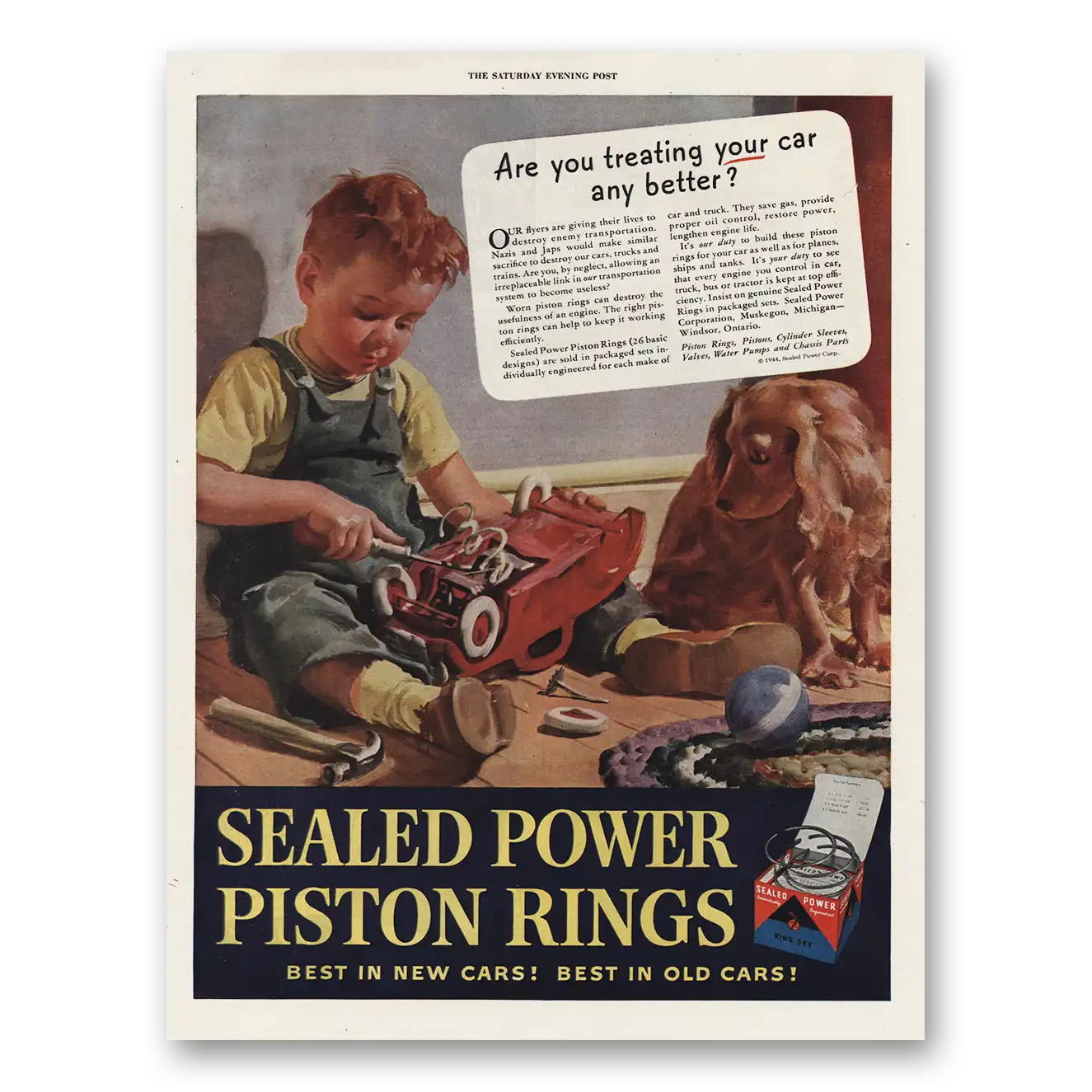 1944 Sealed Power Piston Rings Treating Your Car Vintage Magazine Print Ad