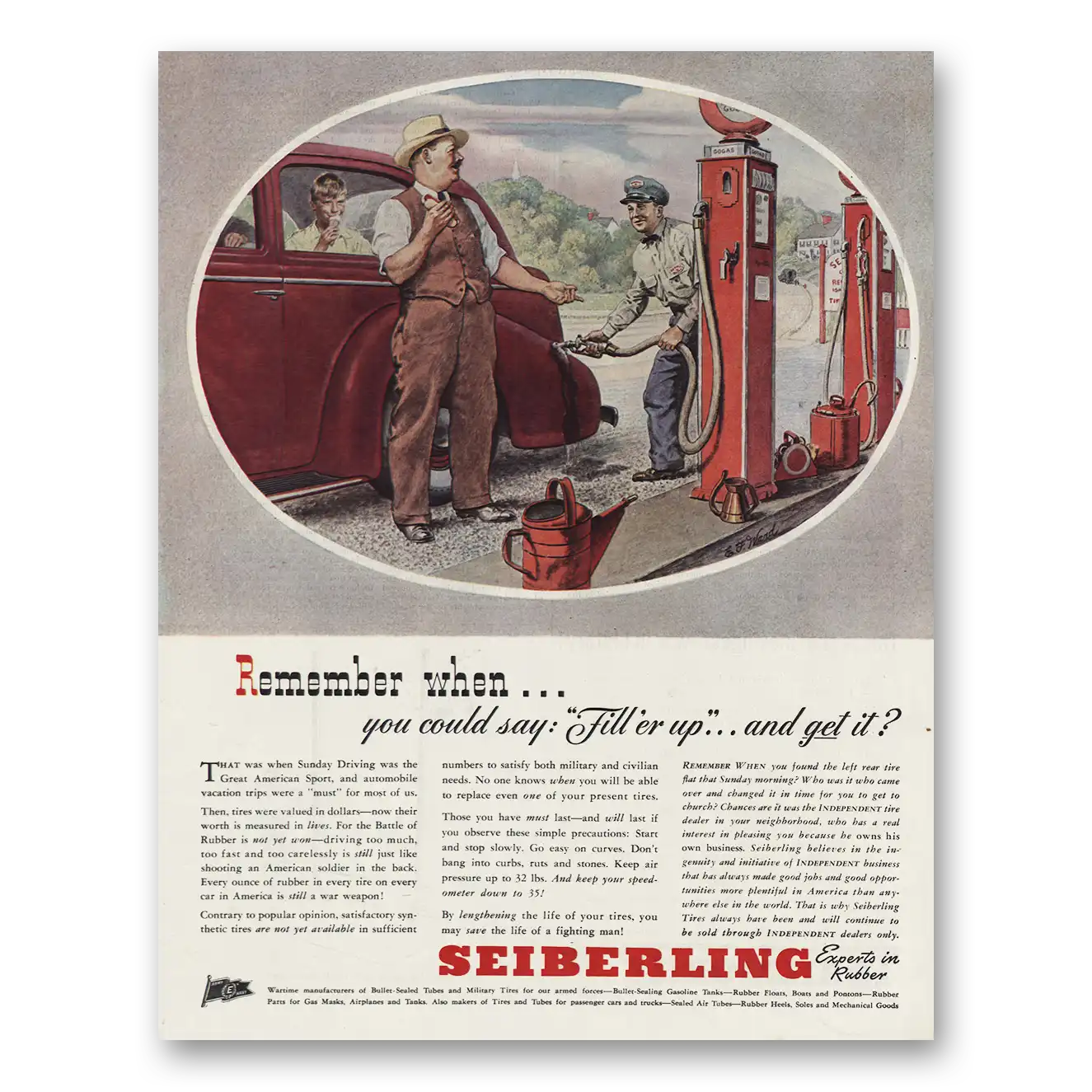 1944 Seiberling Tires You Could Say Fill Er Up Vintage Magazine Print Ad