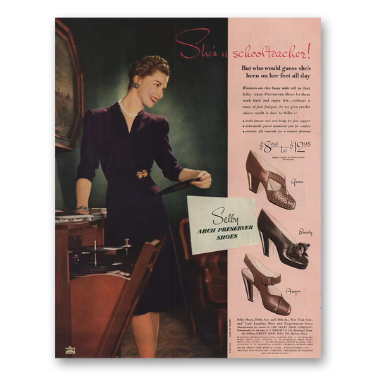 1944 Selby Shoe School Teacher Vintage Magazine Print Ad