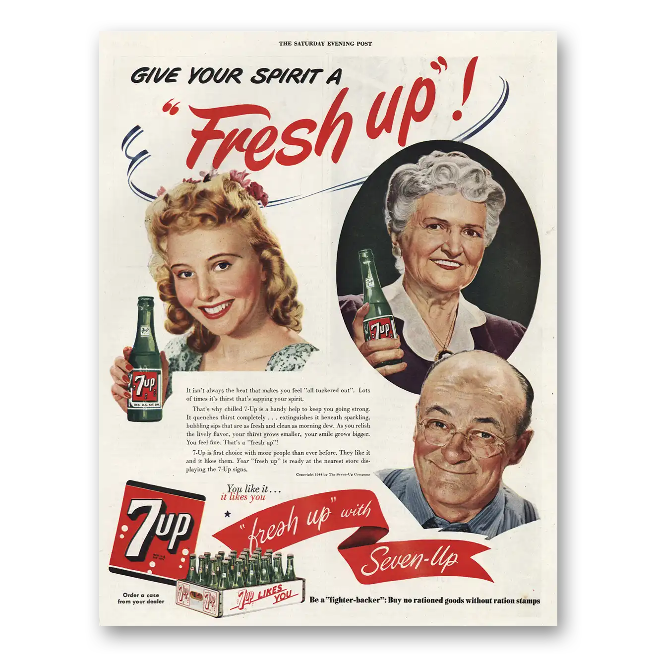 1944 7Up Give Your Spirit a Fresh Up Vintage Magazine Print Ad