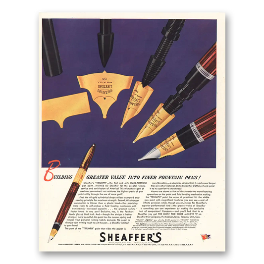 1944 Sheaffer Pen Finer Fountain Pens Vintage Magazine Print Ad