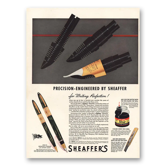 1944 Sheaffer Pen Precision Engineered Vintage Magazine Print Ad