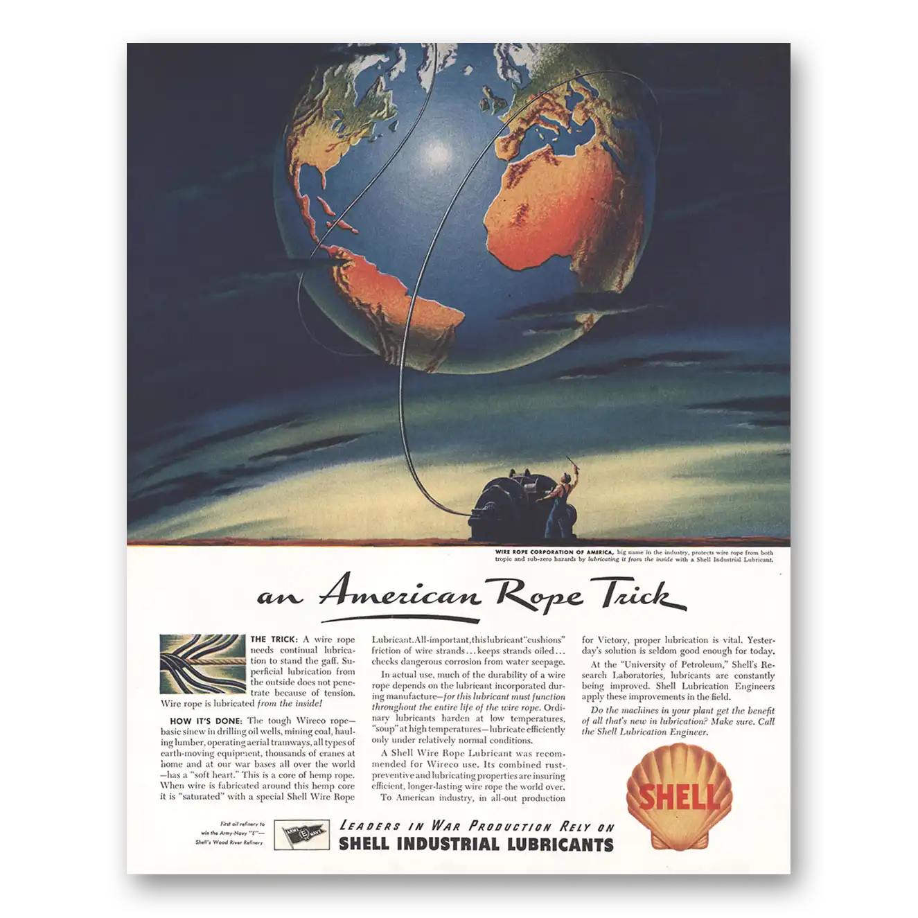 1944 Shell Lubricants An American Rope Trick Vintage Magazine Print Ad