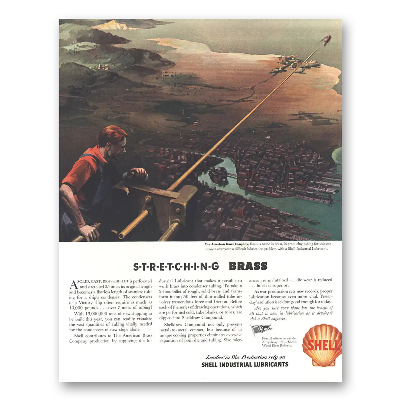 1944 Shell Lubricants Stretching Brass Vintage Magazine Print Ad