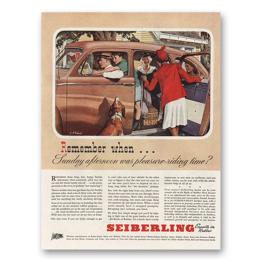 1944 Sieberling Tires Sunday Afternoon Was Pleasure Riding Time Vintage Magazine Print Ad