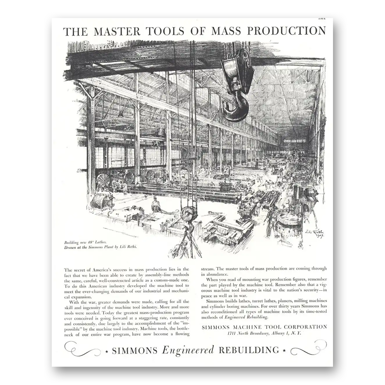 1944 Simmons Machine Tool Master Tools Mass Production Vintage Magazine Print Ad