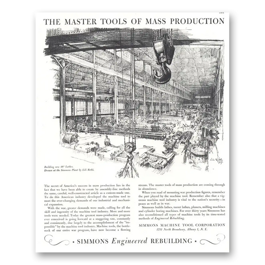 1944 Simmons Machine Tool Master Tools Mass Production Vintage Magazine Print Ad