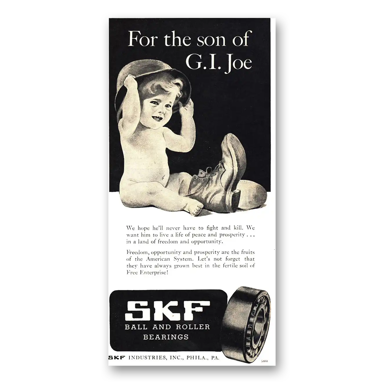 1944 SKF Ball and Roller Bearings Son of GI Joe Vintage Magazine Print Ad