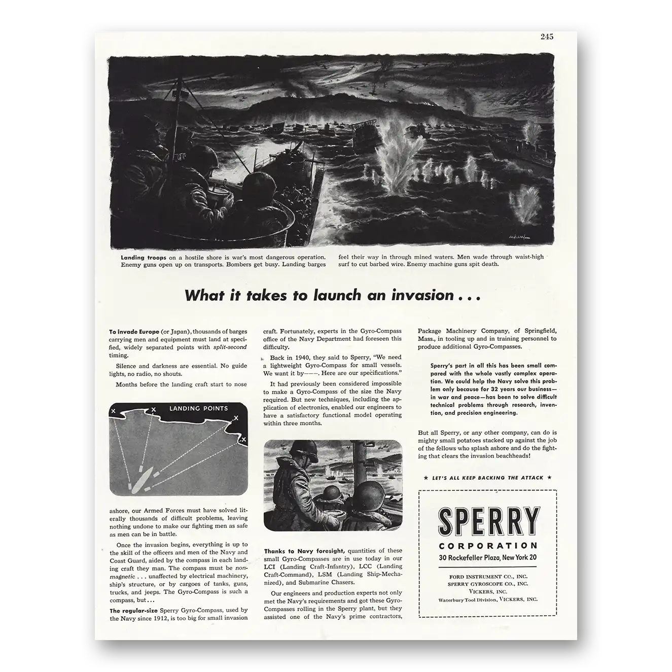 1944 Sperry What It Takes to Launch an Invasion Vintage Magazine Print Ad