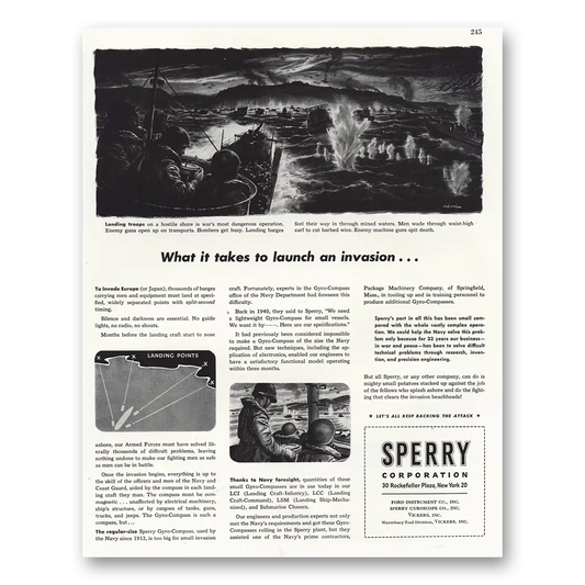 1944 Sperry What It Takes to Launch an Invasion Vintage Magazine Print Ad