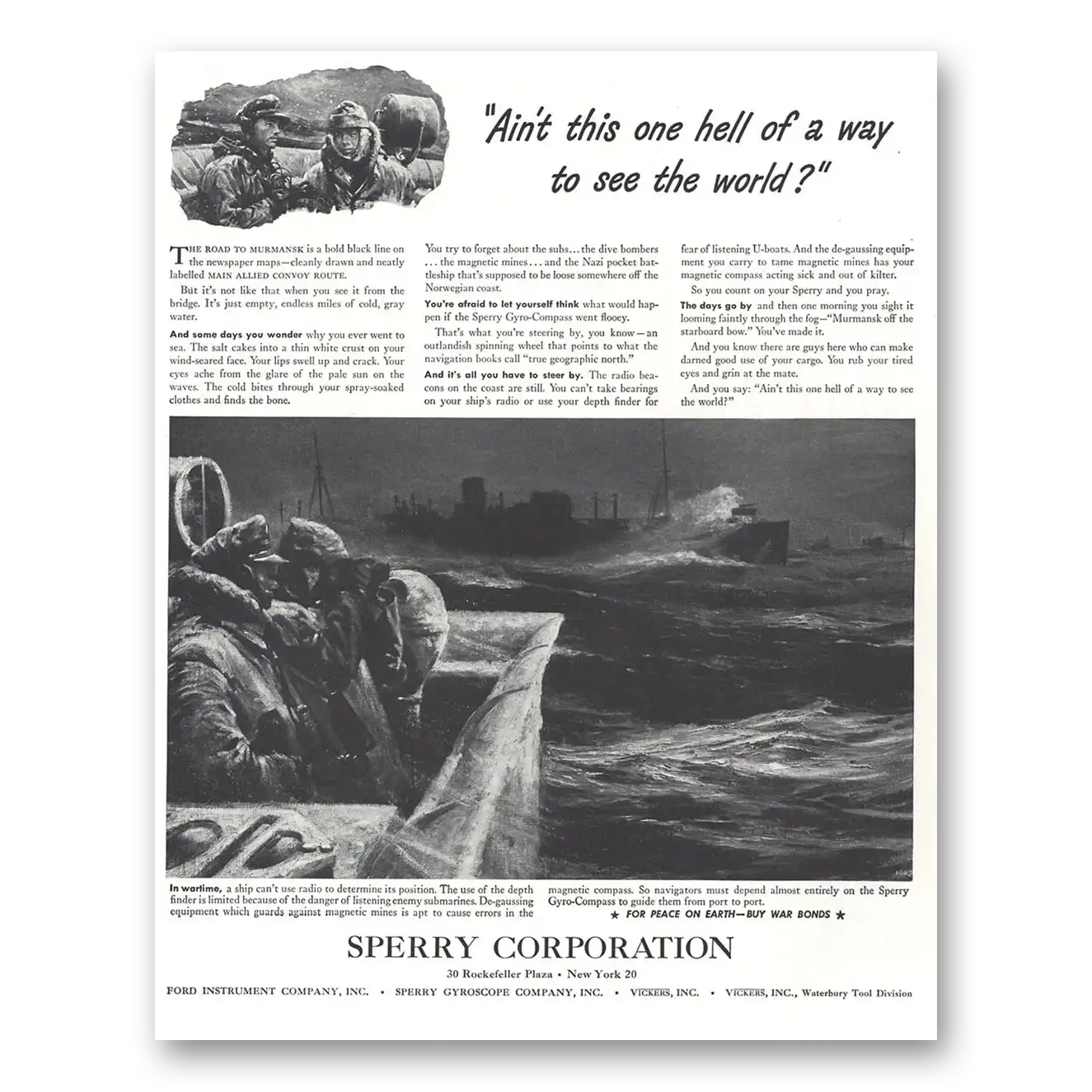 1944 Sperry Aint This One Hell of A Way to See the World Vintage Magazine Print Ad