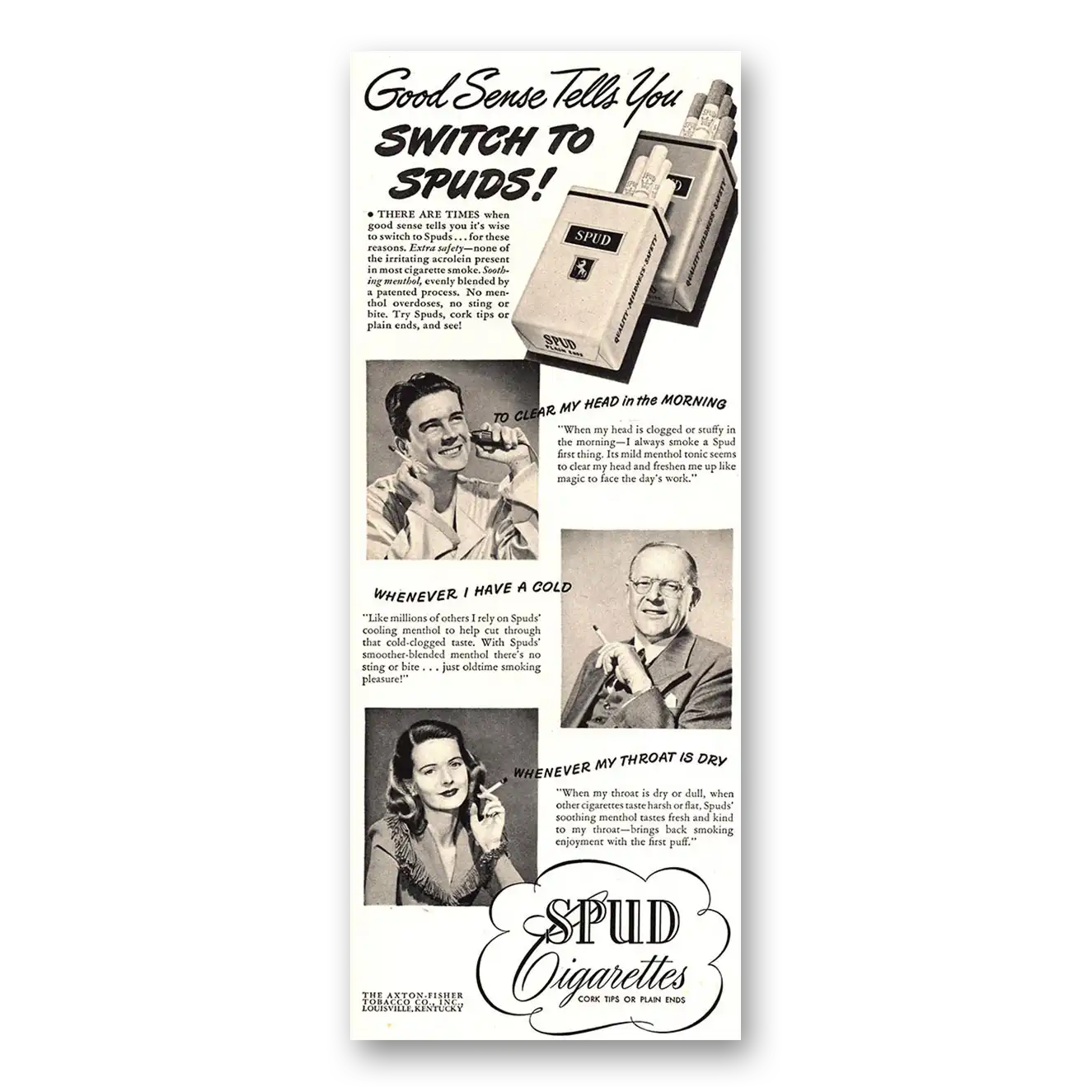 1944 Spud Cigarettes Good Sense Tells You Vintage Magazine Print Ad