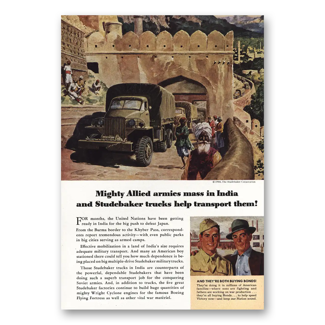 1944 Studebaker Mighty Allied Armies Mass in India Vintage Magazine Print Ad