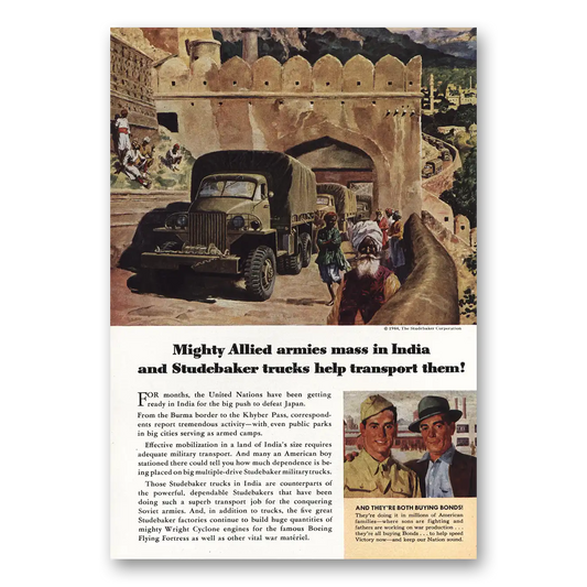 1944 Studebaker Mighty Allied Armies Mass in India Vintage Magazine Print Ad