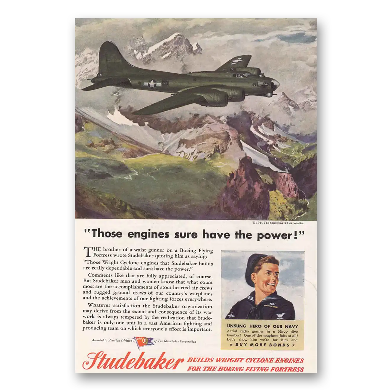 1944 Studebaker Those Engines Sure Have the Power Vintage Magazine Print Ad