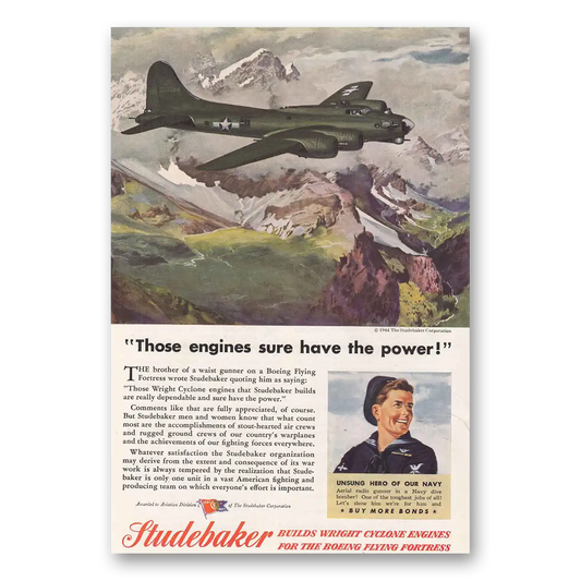 1944 Studebaker Those Engines Sure Have the Power Vintage Magazine Print Ad