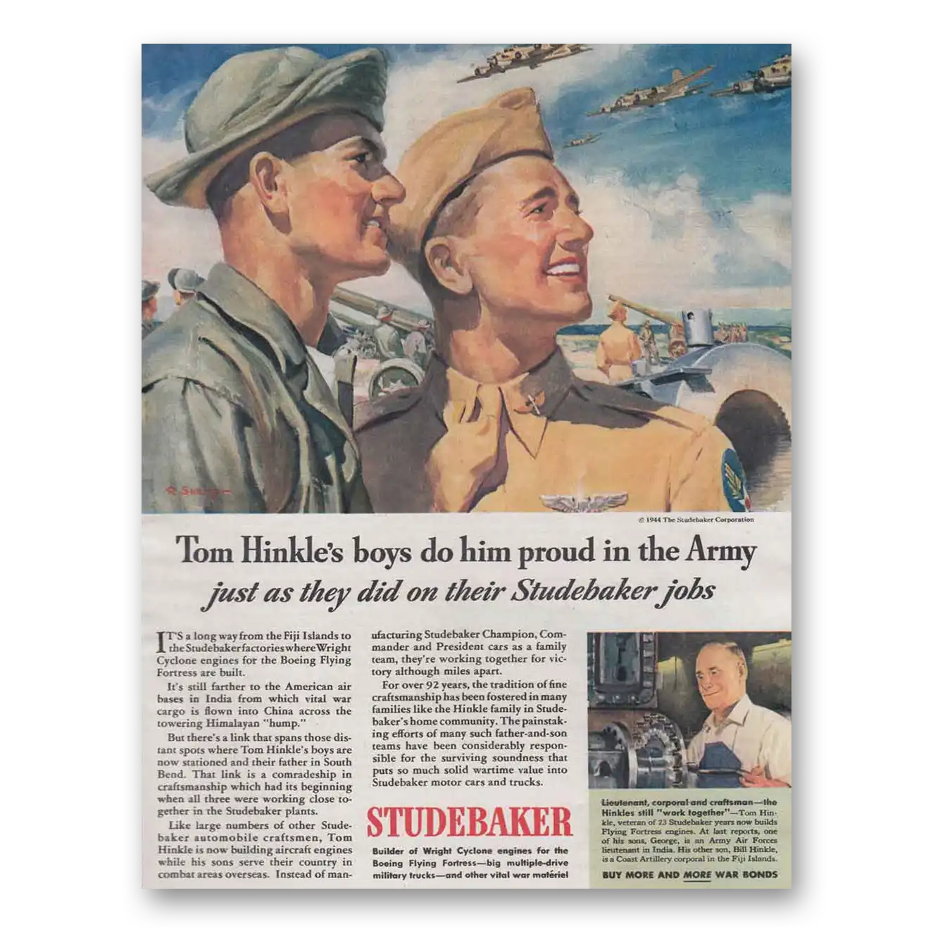 1944 Studebaker Tom Hinkle's Boys Army Vintage Magazine Print Ad