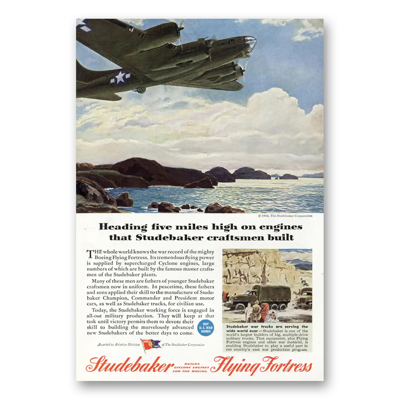 1944 Studebaker Heading Five Miles High On Engines Vintage Magazine Print Ad