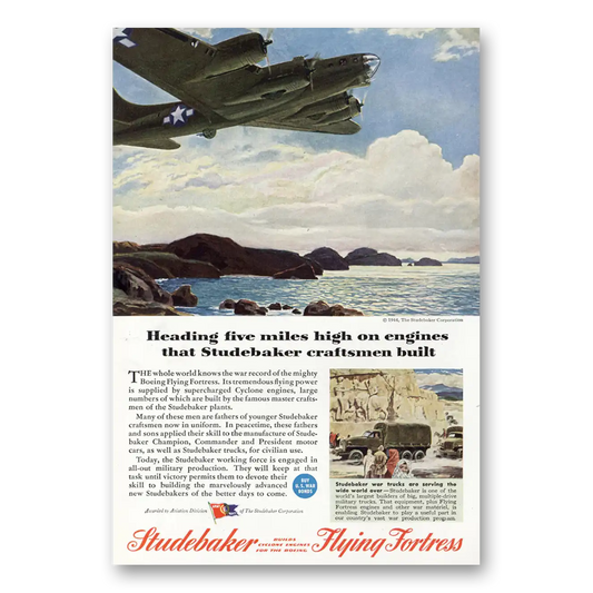 1944 Studebaker Heading Five Miles High On Engines Vintage Magazine Print Ad