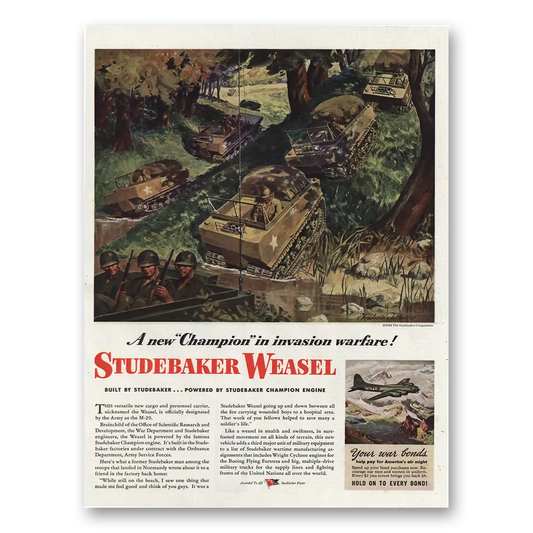 1944 Studebaker Weasel Champion In Invasion Warfare Vintage Magazine Print Ad