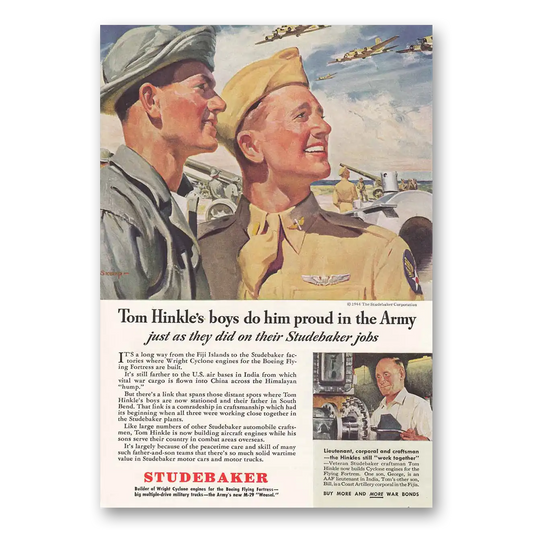 1944 Studebaker Wartime Tom Hinkle Vintage Magazine Print Ad