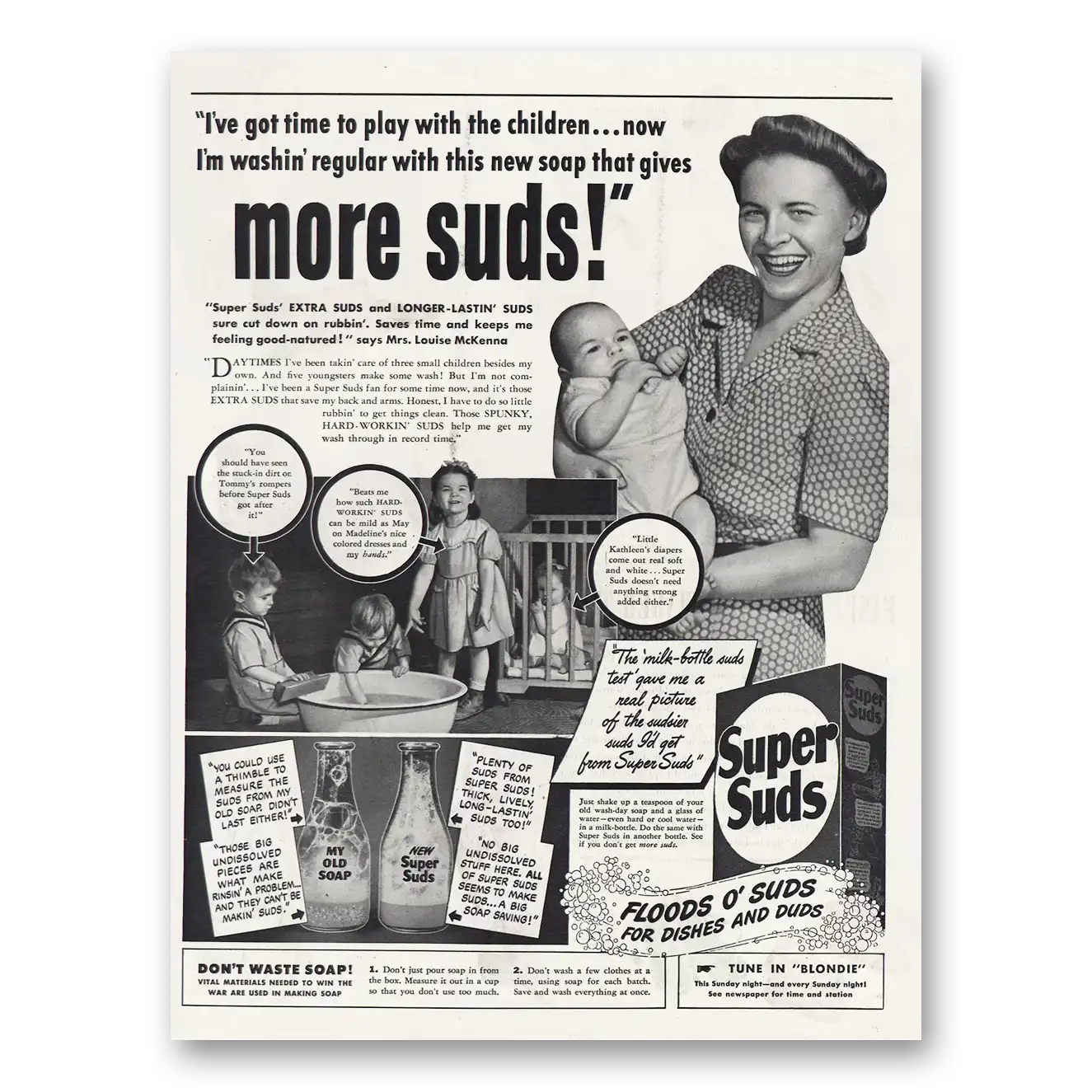 1944 Super Suds Time To Play With the Children Vintage Magazine Print Ad