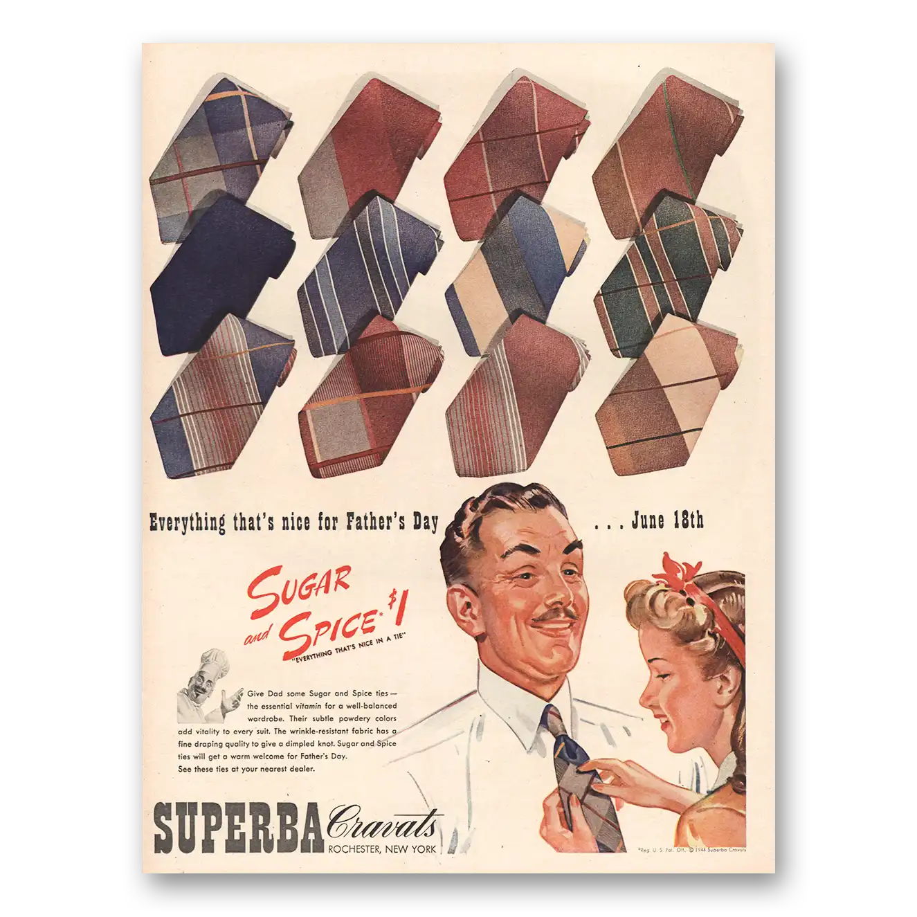 1944 Superba Cravats Sugar and Spice Vintage Magazine Print Ad