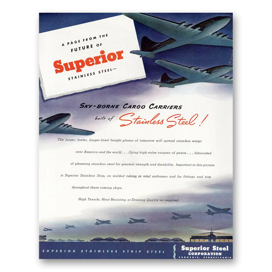 1944 Superior Steel Sky Borne Cargo Carriers Vintage Magazine Print Ad