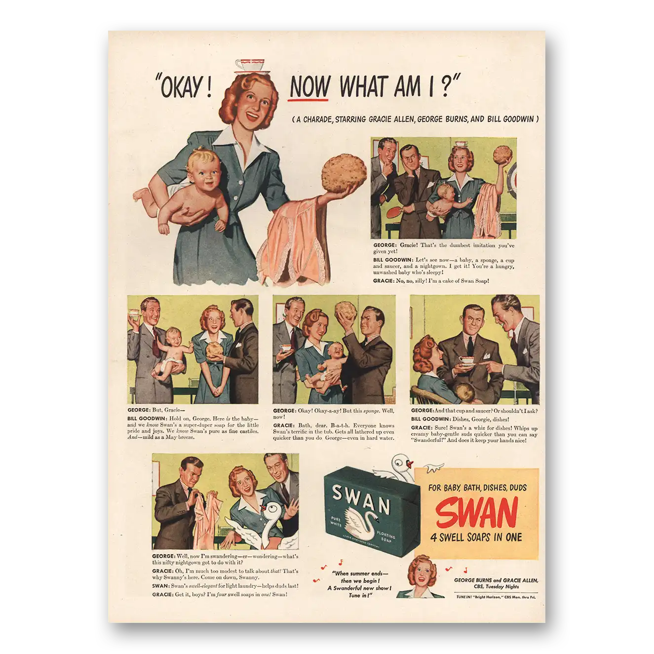 1944 Swan Soap Now What Am I Vintage Magazine Print Ad