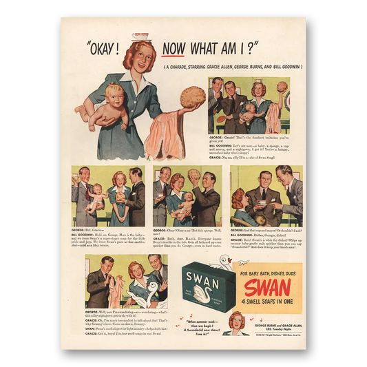 1944 Swan Soap Now What Am I Vintage Magazine Print Ad