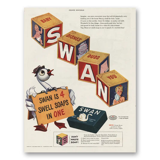 1944 Swan Soap Swan Is 4 Swell Soaps In One Vintage Magazine Print Ad