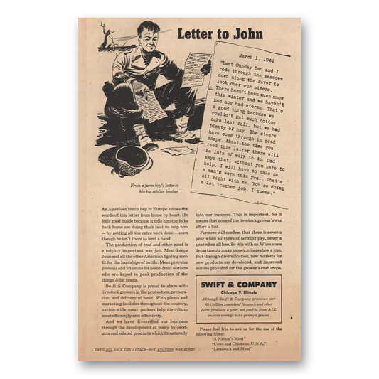 1944 Swift and Company Letter to John Vintage Magazine Print Ad