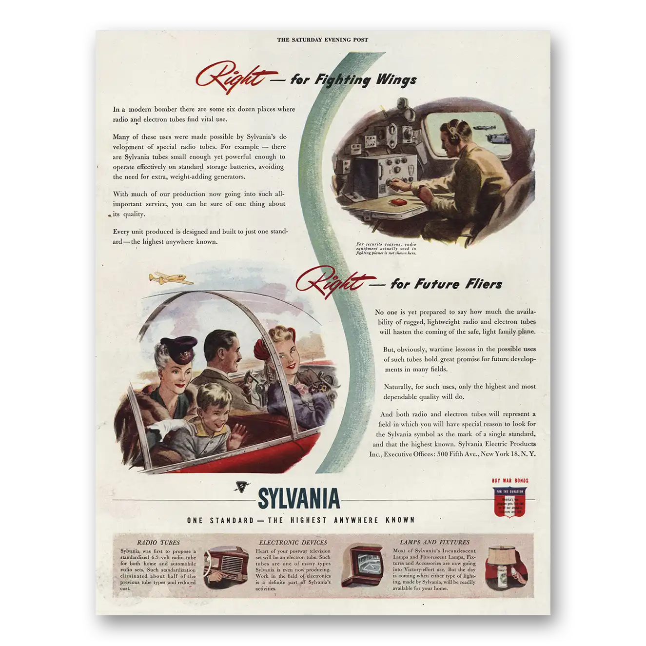 1944 Sylvania Radio Tubes Right for Fighting Wings Vintage Magazine Print Ad