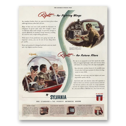 1944 Sylvania Radio Tubes Right for Fighting Wings Vintage Magazine Print Ad