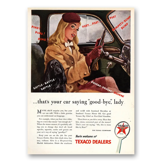 1944 Texaco Dealers You Car Saying Good Bye Lady Vintage Magazine Print Ad