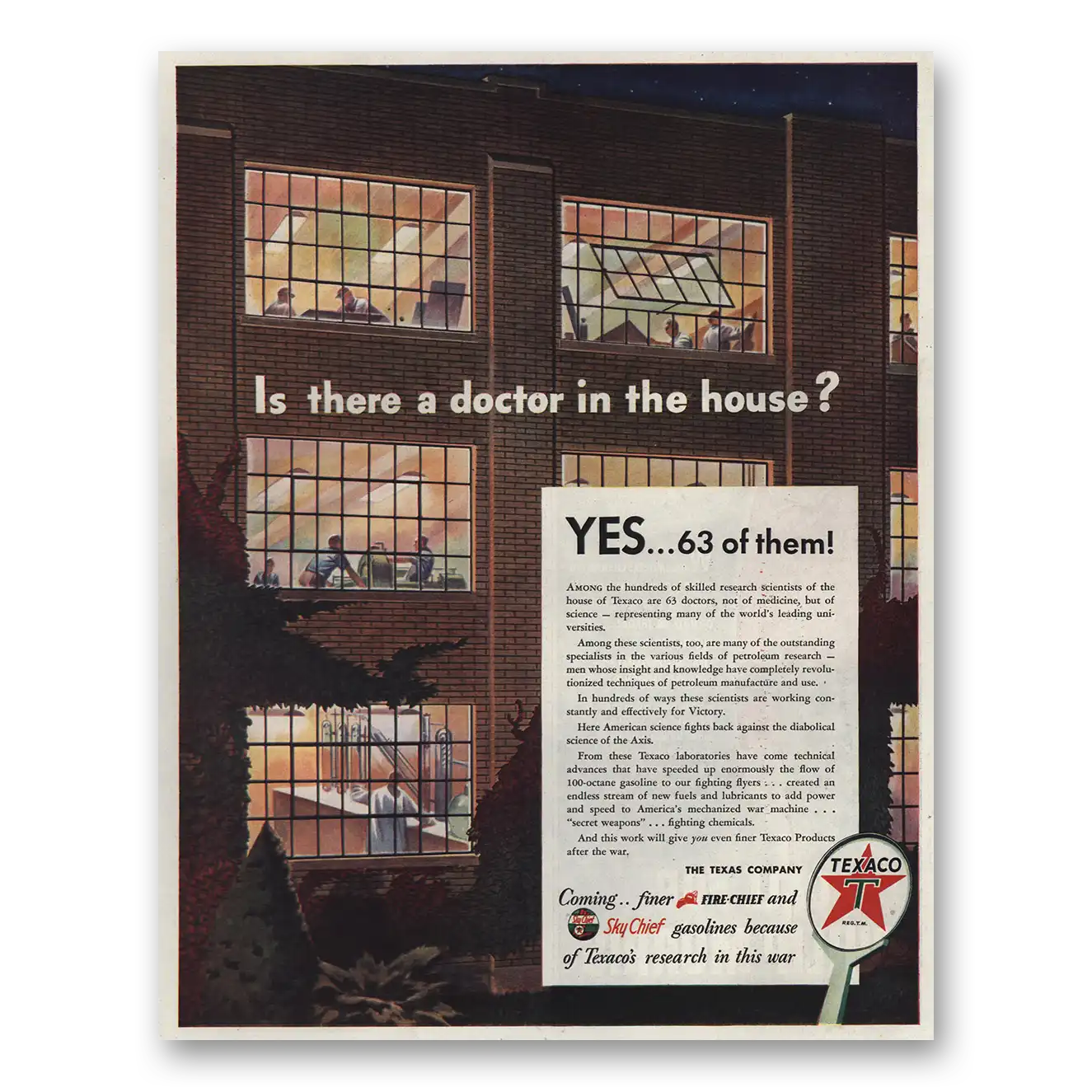 1944 Texaco Doctor In House Vintage Magazine Print Ad