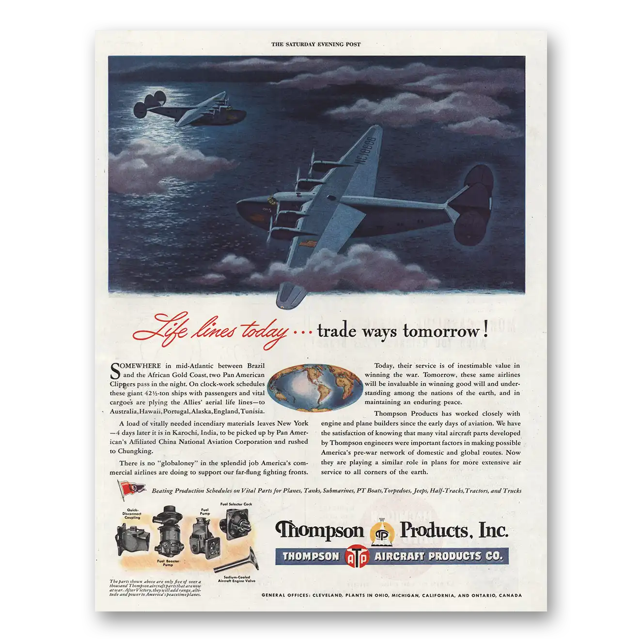 1944 Thompson Aircraft Products Life Lines Today Vintage Magazine Print Ad