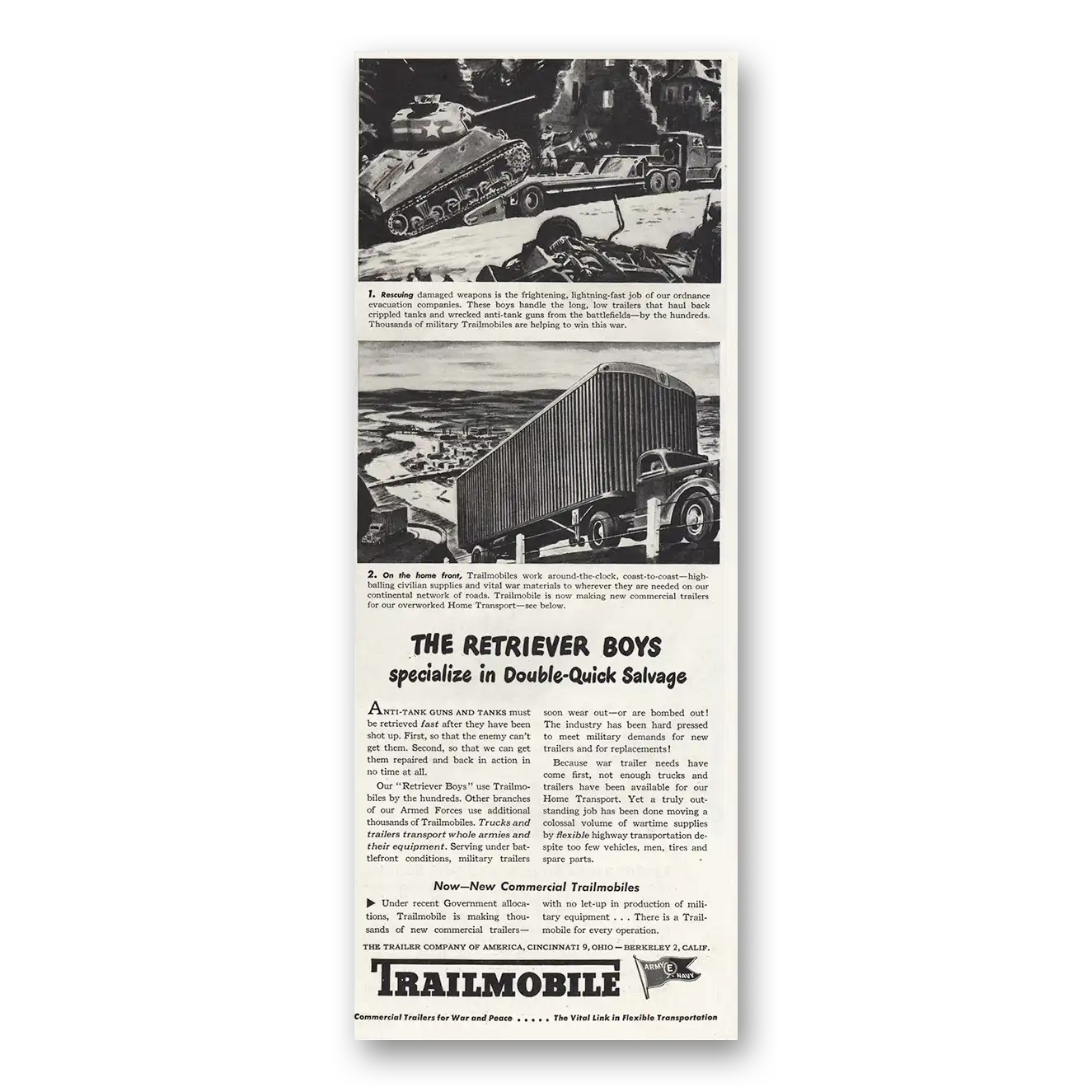 1944 Trailmobile Retriever Boys Vintage Magazine Print Ad