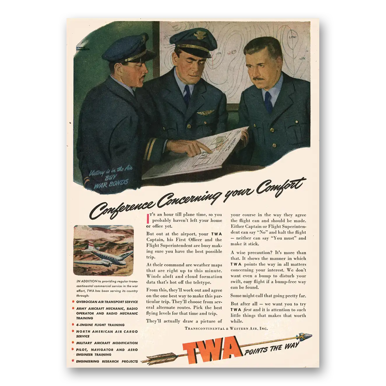 1944 TWA Airlines Conference Concerning Your Comfort Vintage Magazine Print Ad