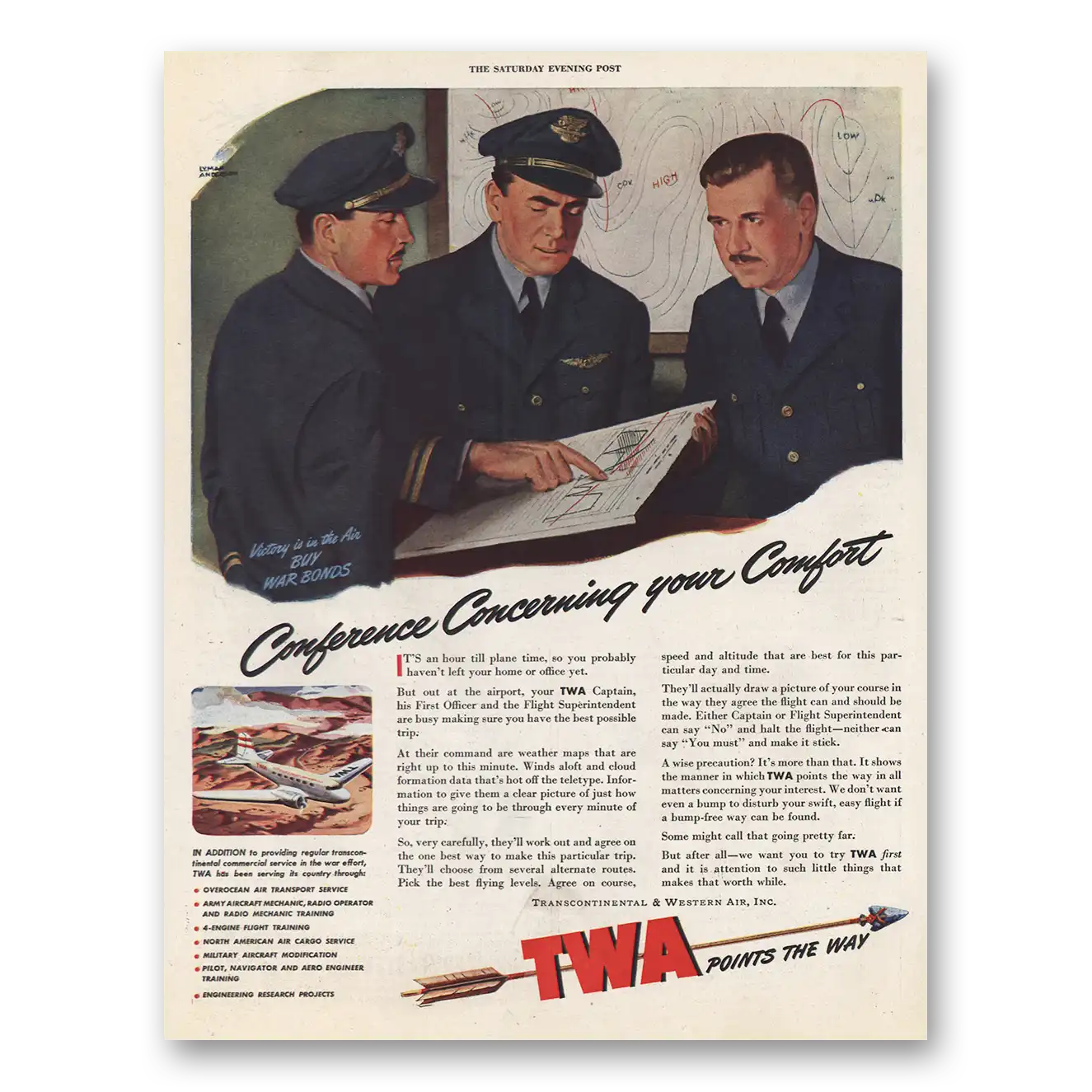 1944 TWA Conference Concerning Comfort Vintage Magazine Print Ad