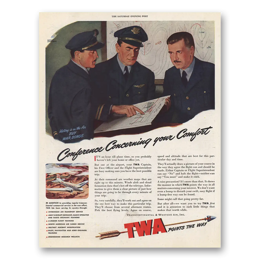 1944 TWA Conference Concerning Comfort Vintage Magazine Print Ad