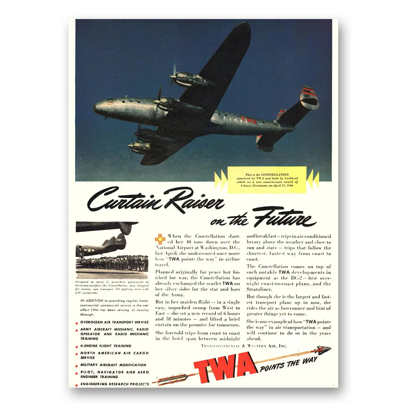 1944 TWA Airlines Curtain Raiser On the Future Vintage Magazine Print Ad