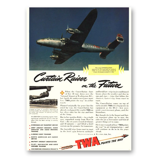 1944 TWA Airlines Curtain Raiser On the Future Vintage Magazine Print Ad